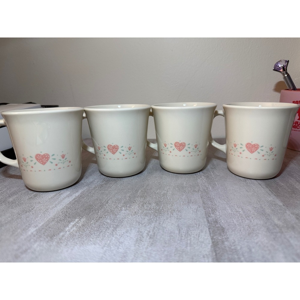 Set of 4 Vintage Corning Corelle  Coffee Mugs Forever Yours Floral Stoneware Cup